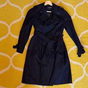 Lands End Navy Double-Breasted Trench with Belt
